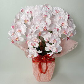 アーティフィシャルフラワー「造花」【胡蝶蘭鉢植え・5本立／ライトピンク（プラスチック鉢に色紙ラッピング）】光触媒コーティング
