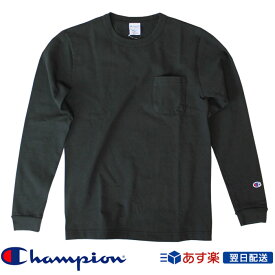 チャンピオン Champion T1011 ティーテンイレブン C5-P401 ポケット付きロングスリーブTシャツ ロンT 新作 ブラック Black 送料無料