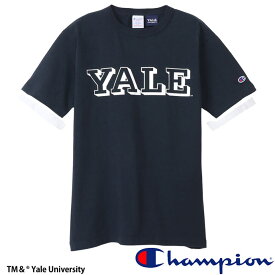 チャンピオン Champion メンズ T1011 ティーテンイレブン Tシャツ C5-X302 YALE エール大学 カレッジTシャツ 厚手Tシャツ ネイビー×ホワイト 送料無料