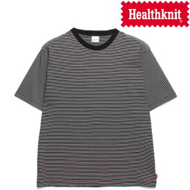 ヘルスニット Healthknit ナローボーダー クルーネック半袖Tシャツ Narrow Jersey Border CrewNeck T-Shirts 51013 ブラック×ナチュラル 送料無料