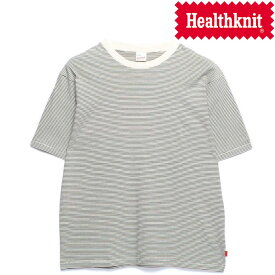 ヘルスニット Healthknit ナローボーダー クルーネック半袖Tシャツ Narrow Jersey Border CrewNeck T-Shirts 51013 ナチュラル×ブラック 送料無料