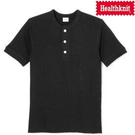 ヘルスニット Healthknit ベーシックワッフル ヘンリーネック 半袖Tシャツ Waffle Henley 601S ブラック 送料無料