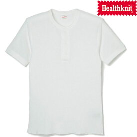 ヘルスニット Healthknit ベーシックワッフル ヘンリーネック 半袖Tシャツ Waffle Henley 601S オフホワイト 送料無料
