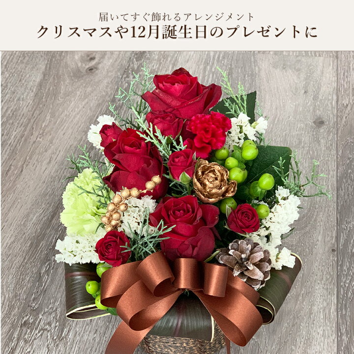 楽天市場 定番 12月の誕生日ギフト キュート アレンジメント クリスマスバージョン クリスマスアレンジ 生花 誕生日 花 ギフト クリスマスアレンジメント フラワーアレンジメント 送料無料 薔薇 バラ プレゼント お見舞い 女性 冬 ギフト サプライズギフト 花