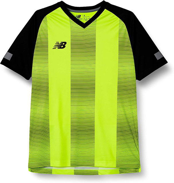 <br>new balance(ニューバランス) ドライ 半袖 サッカー ゲームシャツ<br>メンズ STRIPED ゲームS Sシャツ<br>ブラック×ハイライト EMT9008-BHL