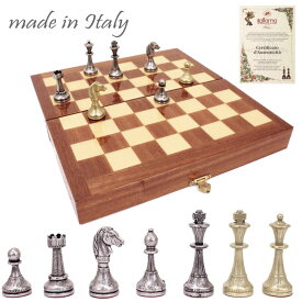 【イタリアよりお取寄せ】イタリア製チェスメン＆マホガニー製チェスボックス/ボードセット　ART565 【定番】