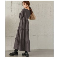 コーディロイティアードワンピースワンピースロングレディース長袖マキシ丈ロング丈フレアフリル体型カバー大人マタニティおしゃれ可愛いブラックメール便2020秋冬新作フリー【lgww-at4278】【予約販売:1月14日入荷予定順次発送】【送料無料】メ込