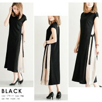 サイドプリーツワンピースプリーツレディースロング丈ノースリーブラウンドネック切り替えスリーブミモレ丈ブラック大人春夏メール便2019春夏新作フリー【lgww-ah0101】【予約販売:5月16日入荷予定順次発送】【送料無料】メ込