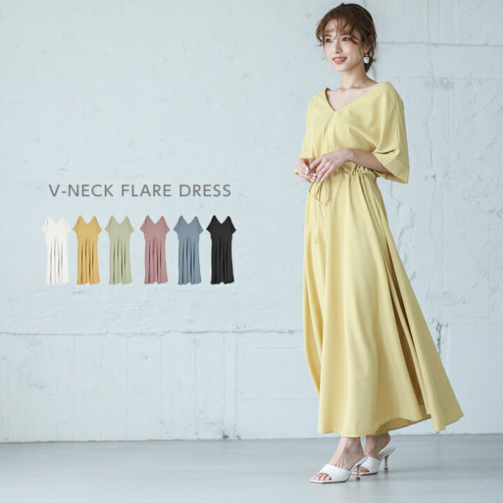 楽天市場】【入荷済み】Vネック フレア ワンピース レディース 半袖 5 