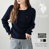 【クーポンで4,480円】U.S. POLO ASSN. 別注 ロゴ刺繍 ケーブルニット ユニセックス Lサイズ ワンポイン…