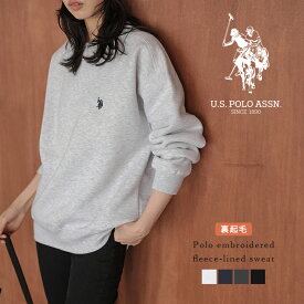 【半額クーポン対象】U.S. POLO ASSN. 別注 ロゴ刺繍 裏起毛 スウェット クルーネック ドロップショルダー 大人カジュアル ワンポイント ポロ 長袖 トップス レディース 2025秋冬新作 【lstpaw25-pl004】【予約販売：11月13日入荷予定順次発送】【送料無料】宅込
