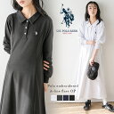 【半額クーポン対象】U.S. POLO ASSN. 別注 ロングワンピース ロゴ刺繍 ワンポイント刺繍 ポロ襟 襟付き Aライン フレ…