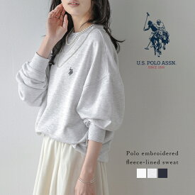 【半額クーポン対象】U.S. POLO ASSN. 別注 ロゴ刺繍 スウェット クルーネック ドロップショルダー 大人カジュアル ワンポイント ポロ 長袖 トップス レディース 2026秋冬新作 【lstpaw25-pl004】【即納：1-5営業日】【送料無料】メ込2