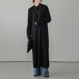 【60％OFFクーポン対象】【即納】Lajour made in Japan ニットワンピース ロング 前後2WAY キレイめ スリット ボリューム袖 長袖 デートレディース フリーサイズ ラジュール 秋冬【laj-008】【即納：1-5営業日】【送料無料】宅込