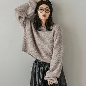 【半額クーポン対象】トップス ニット メランジ ぽわん袖 クロップド丈 ルーズシルエット ドロップショルダー レディース 2025秋冬新作【lstpaw24-621】【rp】【予約販売：（1）12月25日/（2）1月8日入荷予定順次発送】【送料無料】メ込3