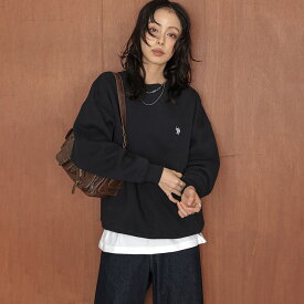 【半額クーポン対象】U.S. POLO ASSN. 別注 ロゴ刺繍 裏起毛 スウェット クルーネック ドロップショルダー 大人カジュアル ワンポイント ポロ 長袖 トップス レディース 2025秋冬新作 【lstpaw25-pl004】【即納：1-5営業日】【送料無料】宅込
