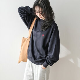 【半額クーポン対象】U.S. POLO ASSN. 別注 ロゴ刺繍 スウェット クルーネック ドロップショルダー 大人カジュアル ワンポイント ポロ 長袖 トップス レディース 2026秋冬新作 【lstpaw25-pl004】【即納：1-5営業日】【送料無料】メ込2