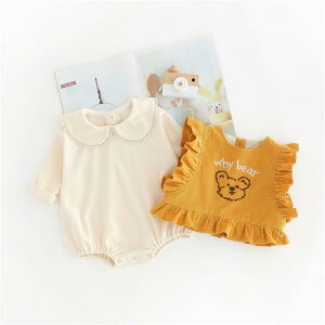 ロンパース ジャンプスーツ おしゃれ ベビー ファッション 赤ちゃん用品 ベスト 男女兼用 春秋 かわいい クマ ツーピース 韓国 コットン プルオーバー 長袖