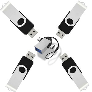 4�Z�b�g USB������ 64GB �t���b�V���h���C�u USB�t���b�V���������[ ��]�� USB 2.0 1�{�X�g���b�v�t + �ɑΉ� USB-C to USB 3.0 �ϊ��A�_�v�^�[ Windows PC�ɑΉ� Type C Micro USB