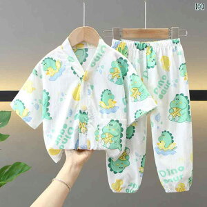 子供用 キッズ パジャマ 部屋着 ルームウェア ナイトウェア かわいい プリント 柄物 赤ちゃん用品 涼感 上下セット ズボン パンツ 夏 薄手 恐竜