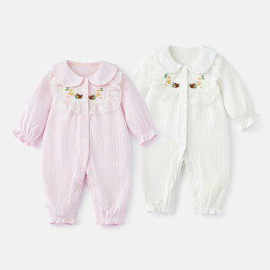 ベビーウェア 女の子・男の子 長袖 ボタン 新生児 お宮参り コットン100% 丸襟 くま柄 シンプル 着脱簡単 春秋 オールインワン かわいい