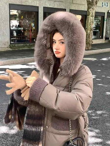 ロングコート ホワイトダックダウン 秋冬 韓国 ミドル丈 ダウン レディース 厚手 暖かい コート ベンチ フード付き ファー ポケット 防寒 おしゃれ 散歩