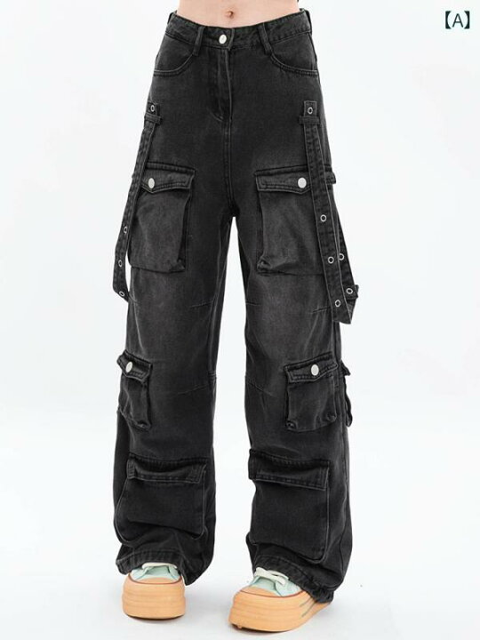 楽天市場】デニムパンツ カーゴ レディース ズボン Y2K 黒 ブラック 