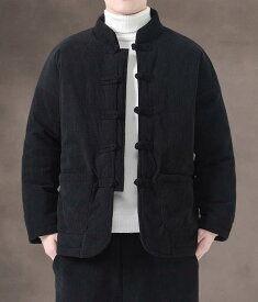 メンズ ジャケット トップス アウター コーデュロイ チャイナ風 プリーツ加工 冬 長袖 暖かい ポケット 厚手 ラウンドネック シングルブレスト デザイン アウトドア