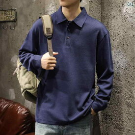 メンズ 長袖 シャツ 男性用 春秋 ポロシャツ コットン 綿 厚手 ノンアイロン アイロン不要 カジュアル ビジネス ドロップスリーブ ネイビーブルー ライトブラウン ダークグレー カーキ ホワイト ブラック グリーン レイクブルー
