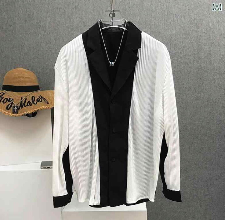 楽天市場】メンズ トップス 春夏 高級 バイカラー プリーツ シャツ 