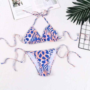 レディース 魅惑的 ビキニ 三角水着 ホルターネック リゾート 温泉 胸パッドあり ワイヤーなし セパレートタイプ 紐パン セクシー 大人かわいい