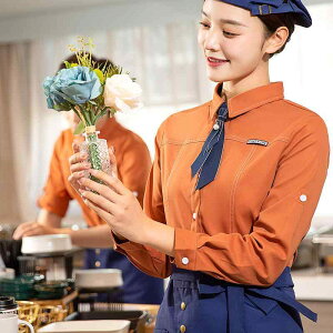 飲食店 制服 サービス業 ワークウェア レディース 婦人服 仕事着 作業着 業務用 ユニフォーム シャツ トップス エプロン 前掛け セット 秋冬 大きいサイズ