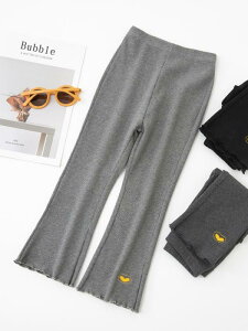 女の子 ベルボトム 春秋 ウェア スリム 伸縮性 黒 パンツ 子供用 ファッション レギンス アウターウェア ラブ ハート シンプル モダン