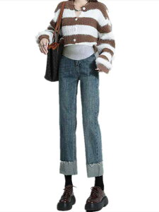 マタニティパンツ 春秋冬 ストレート レギンス ズボン 小柄 大きいサイズ ジーンズ 妊婦 腹部サポート コットンデニム ベルベット ロング