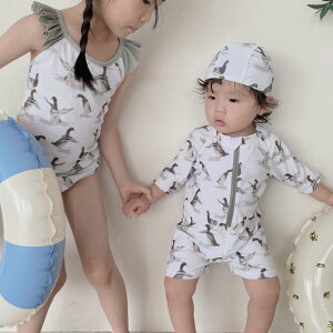 女の子 水着 キッズ ベビー スイムウエア ラッシュガード 男の子 ジッパー ベビー キリン ワンピース ミディアム 長袖 日焼け防止 水泳用品 恐竜 海水浴 プール 水遊び