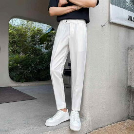 スーツパンツ スラックス 白 パンツ メンズ 夏 薄手 ハイエンド 九分丈 カジュアル スリムフィット クロップドパンツ ストレート しわ防止