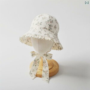 サンハット 春夏秋 幼児用 女の子用 赤ちゃん用 耳 縁 つば広 日よけ 帽子 綿 薄手 コットン フレッシュ 花柄 レジャー ドーム つば広 フリル