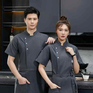 コックコート 業務用 ユニフォーム ハイエンド 通気性 シェフ 半袖 レストラン 夏 キッチン 作業着 ホテル ベーキング 厨房 コック服 エプロン 帽子 セットアップ
