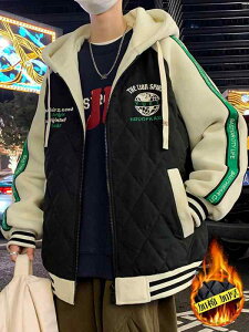 子供服 ジャケット アウター 13歳 男子 中学生向け 秋冬 綿 コート 14歳 15歳 男性 厚手 幾何学模様 フード付き ゆったり アウターウェア