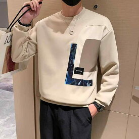 男性用 スウェットシャツ 春秋 プリント クール 秋 トップス 高級感 スプライシング 長袖Tシャツ スポーティ クール アウトドア カジュアル