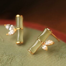 ピアス 竹 イヤーアクセサリー レディース シルバー 高級 エレガント クラシック レトロ ラグジュアリー S925 和田玉 伝統的 玉石