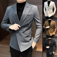 メンズ ダブルブレスト スーツ ジャケット 春秋 ビジネス カジュアル シンプル おしゃれ 万能 アウター