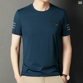 シャツ トップス 半袖 メンズ カジュアル 普段着 夏用 ラウンドネック シルケット コットン Tシャツ 冷感 韓国 薄手 プリント 万能 Tシャツ