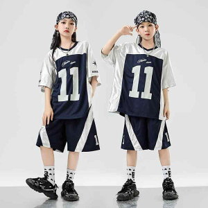 キッズ 子供服 ダンサー 衣装 練習着 ネイビーブルー シルバー セットアップ スポーツ ストリート ジャズ ヒップホップ ダンス 男女 パフォーマンス バスケ サッカー