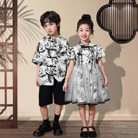 小学生 子供服 チアリーディング パフォーマンス ユニフォーム 男の子 女の子 チャイナ風 ワンピース キッズ 唐服