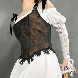 ビスチェ コルセット 油絵風 宮殿 おしゃれ レトロ フランス風 フィッシュボーン エレガント 高級感 チューブトップ サスペンダー デート リボンデザイン 魅惑的