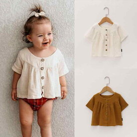 夏服 ベビーウェア 赤ちゃん シャツ 半袖 北欧 シンプル 無地 コットン ガーゼ