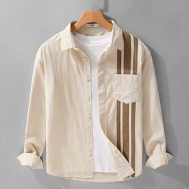 シャツ トップス メンズ スプライシング ストライプ シャツ 長袖 春秋 ジャケット ハイエンド シャツ おしゃれ レジャー 休日 スポーティ ギフト カジュアル 新作 トレンド