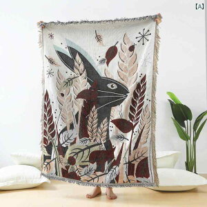 ブランケット ラグ マット ソファー ベッド カバー 敷物 カーペット タペストリー 房 うさぎ クマ 白地 昼寝用 掛物 汚れ防止 多用途 カントリー調 北欧風