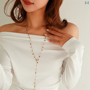 レディース アクセサリー 精巧 ジュエリー Y字型 ネックレス 女性用 シンプル 多層 ドロップ デザイン ビーズ デリケート 鎖骨 チェーン